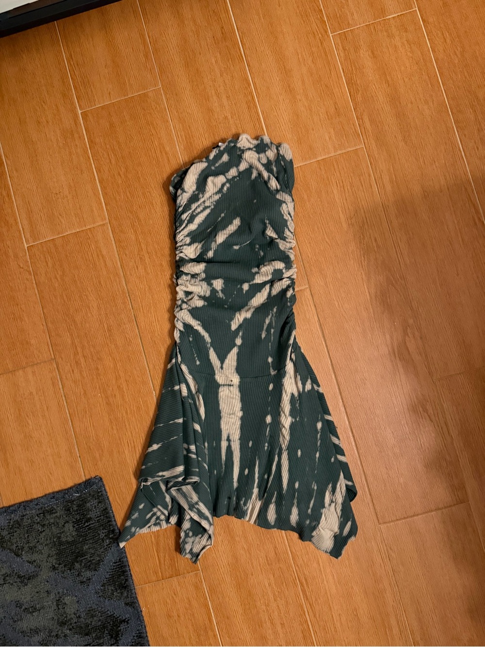 Fashion Nova Strapless Green and Beige Tie-Dye Mini Dress - Picture 3 of 3